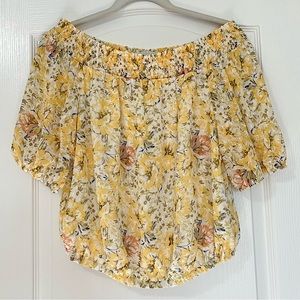 Joie Yellow Floral Chiffon Smock Swiss Dot Blouse *NWT*